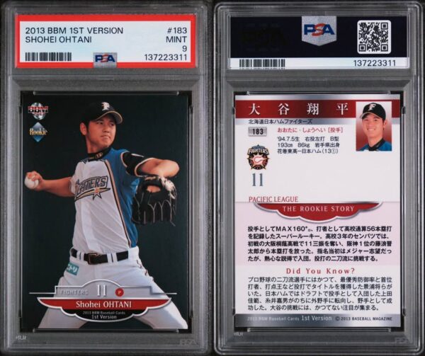 2013 BBM Shohei Ohtani Rookie Card PSA 9 Mint